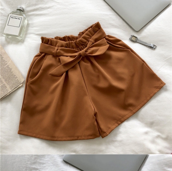 rust colored paperbag tie waist shorts - Picture 1 of 3